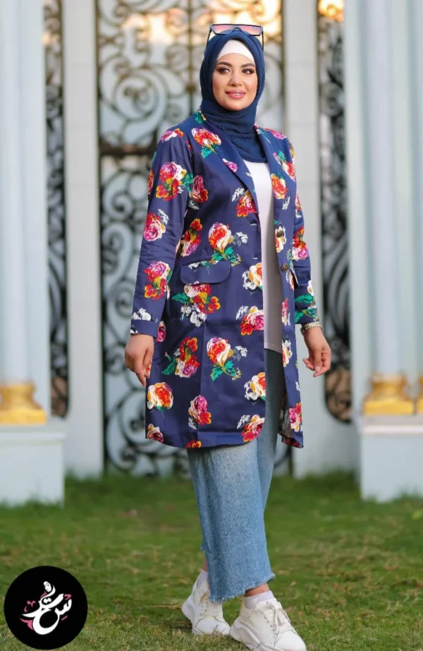 Long Blazer - Blue Black floral