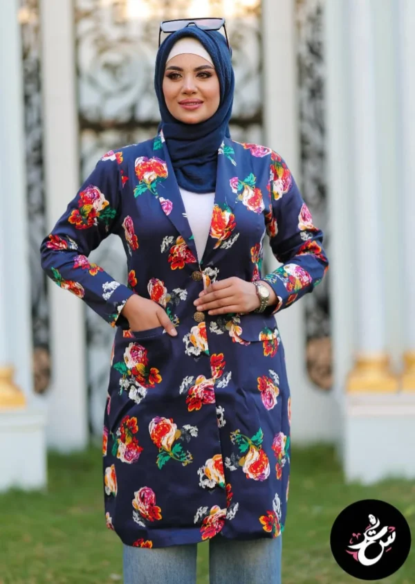 Long Blazer - Blue Black floral