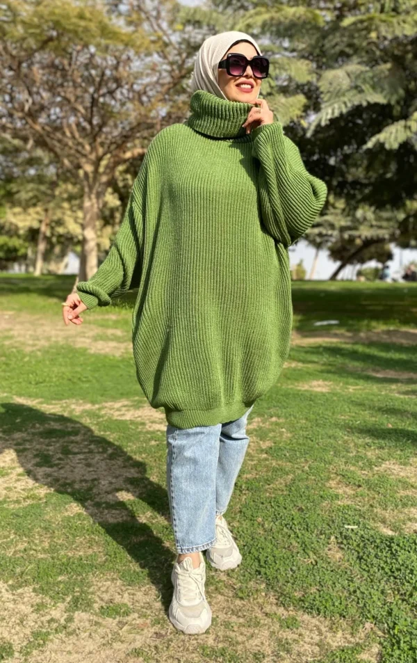 Long Oversize Tricot Pullover - Light Green - Image 2