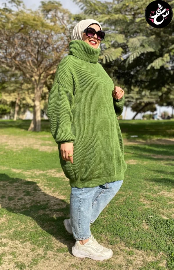 Long Oversize Tricot Pullover - Light Green - Image 3