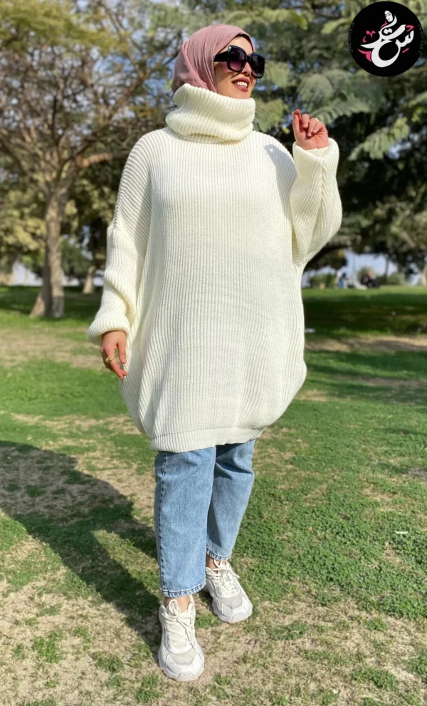 Long Oversize Tricot Pullover - Off White - Image 2