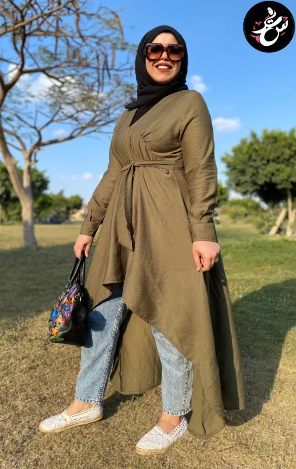 Long Women Blouse - Olive - Image 2