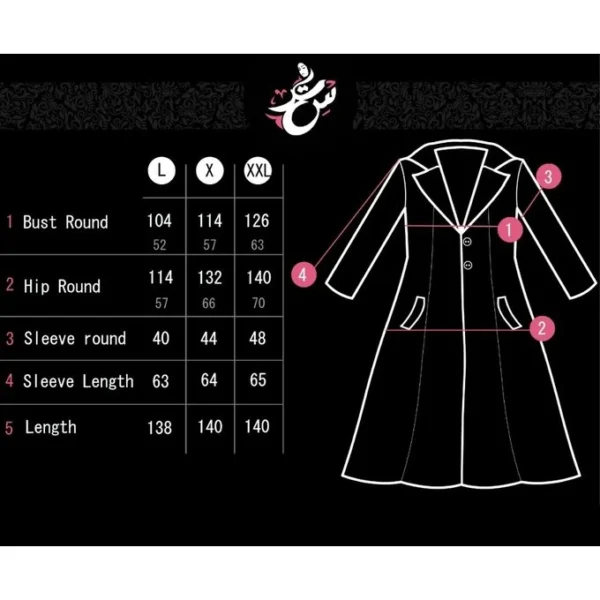 Size chart for Long Coat