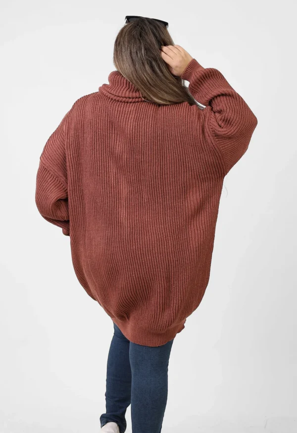 Long Oversize Tricot Pullover - Brick - Image 6