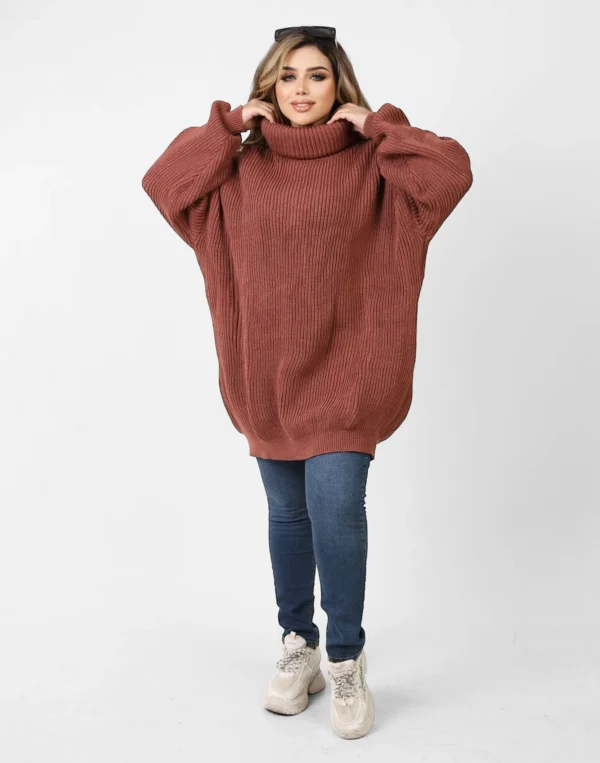 Long Oversize Tricot Pullover - Brick - Image 4