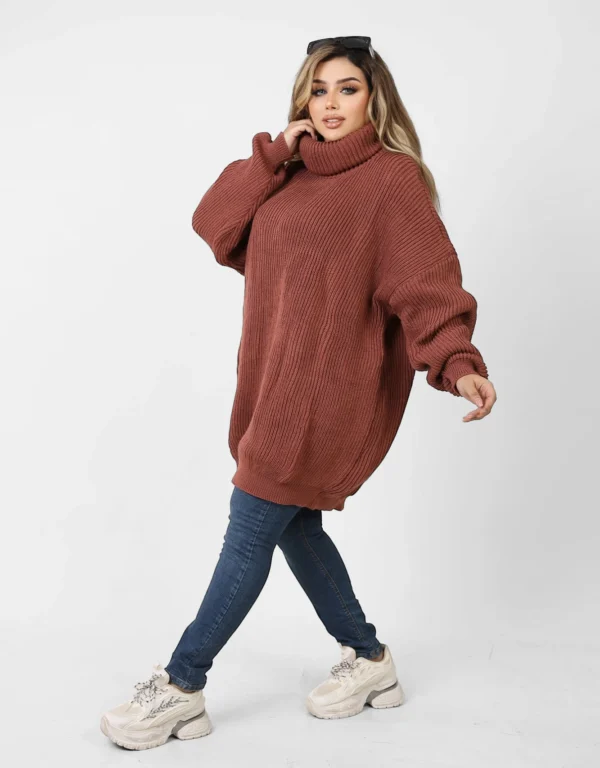 Long Oversize Tricot Pullover - Brick - Image 5