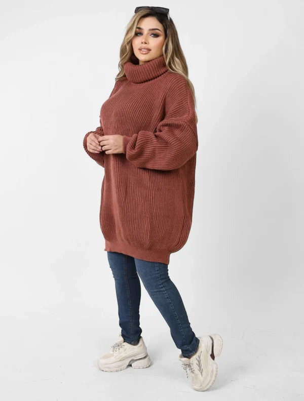 Long Oversize Tricot Pullover - Brick - Image 3