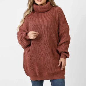 long knit pullover - Brick