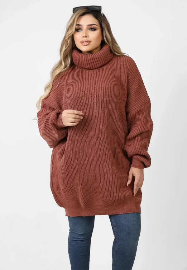 long knit pullover - Brick