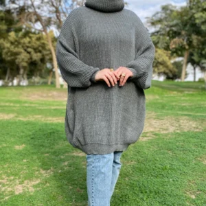 long knit pullover - Gray