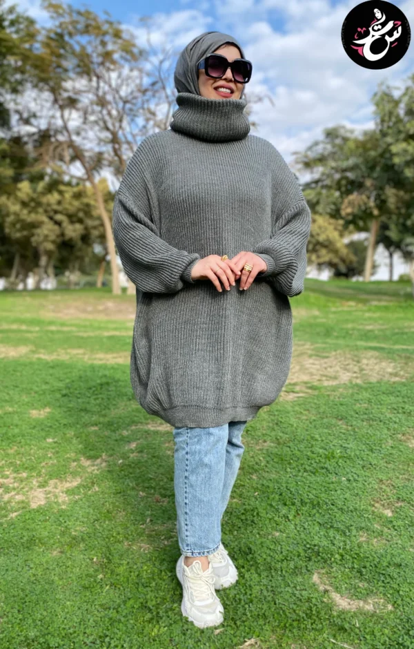 long knit pullover - Gray