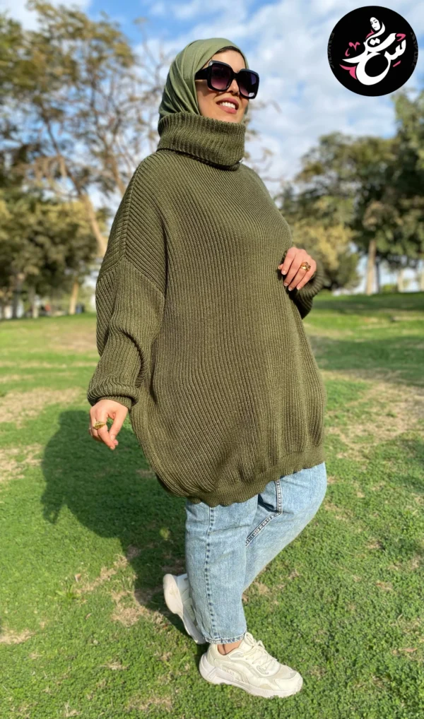 Long Oversize Tricot Pullover - Green - Image 4