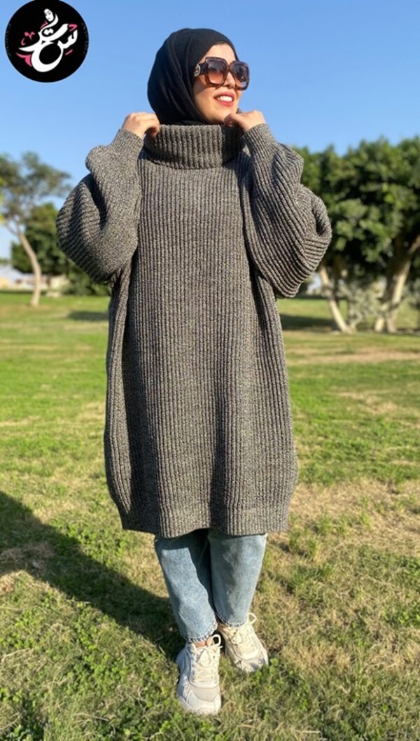 Dark Gray Long Pullover - بلوفر تريكو طويل رمادي