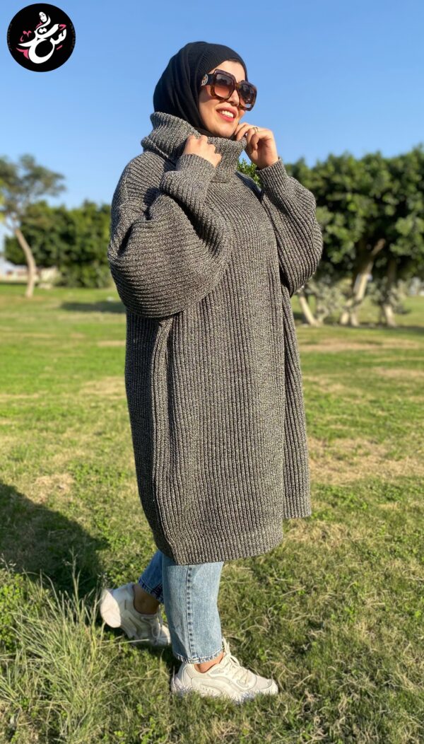 Dark Gray Long Pullover - بلوفر تريكو طويل رمادي