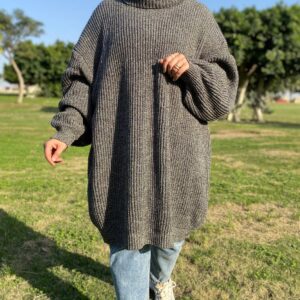 Dark Gray Long Pullover - بلوفر تريكو طويل رمادي