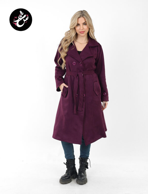 Dark Purple Suede Trench Coat - Padded