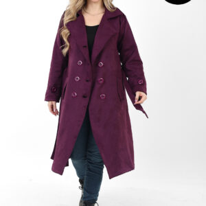 Dark Purple Suede Trench Coat - Padded