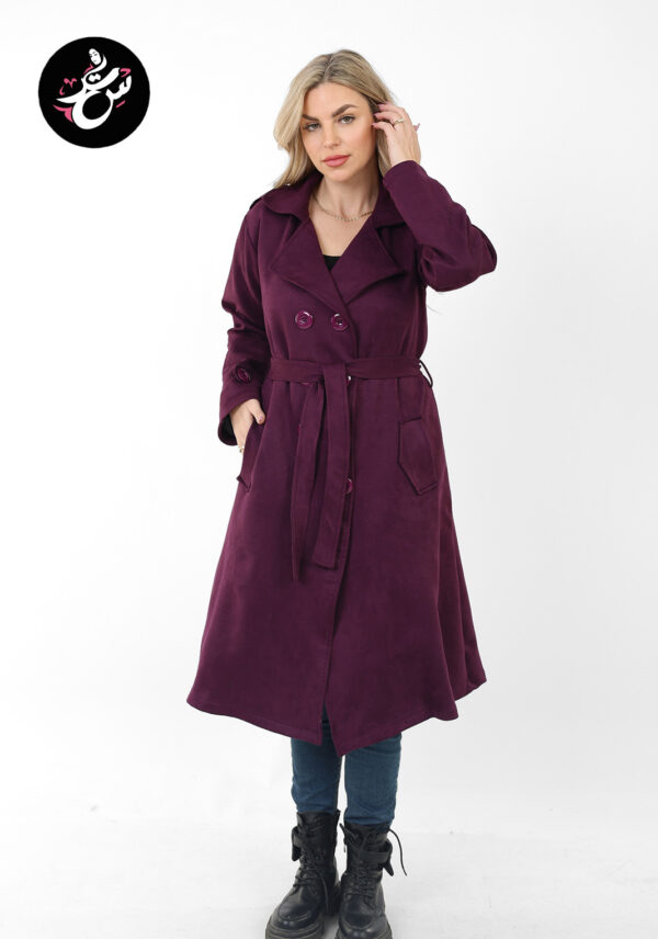 Dark Purple Suede Trench Coat - Padded