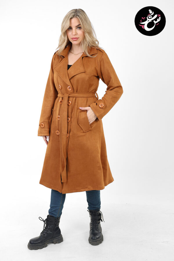 Brown Suede Trench Coat (بالطو ترينش سويدي شمواه مبطن) - Image 2