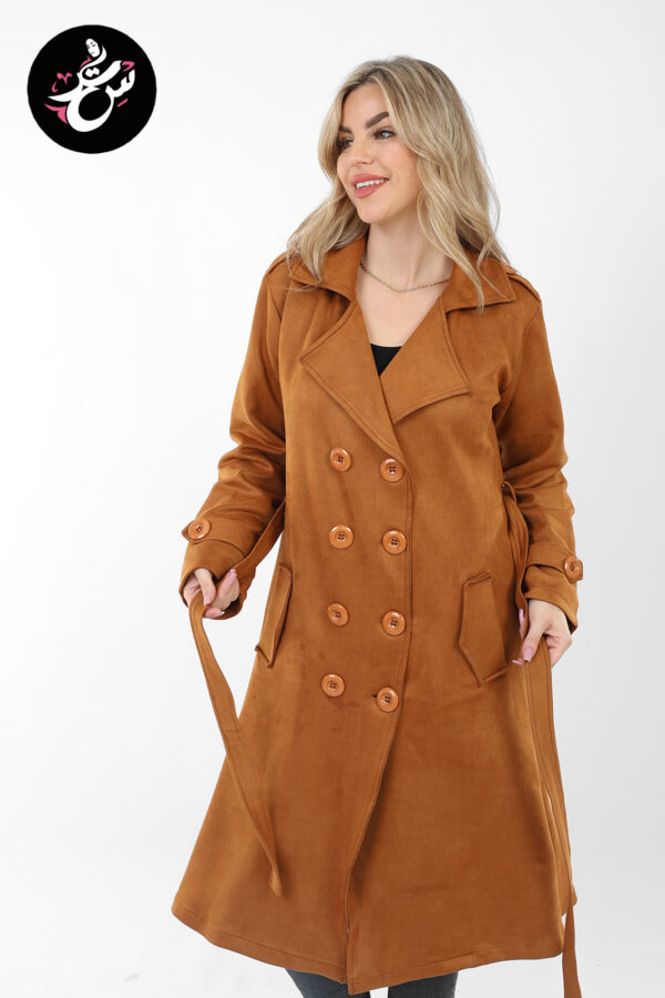 Brown Suede Trench Coat (بالطو ترينش سويدي شمواه مبطن) - Image 3