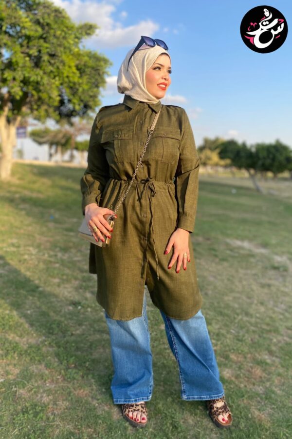 Long linen chemise - Olive