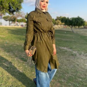 Long linen chemise - Olive