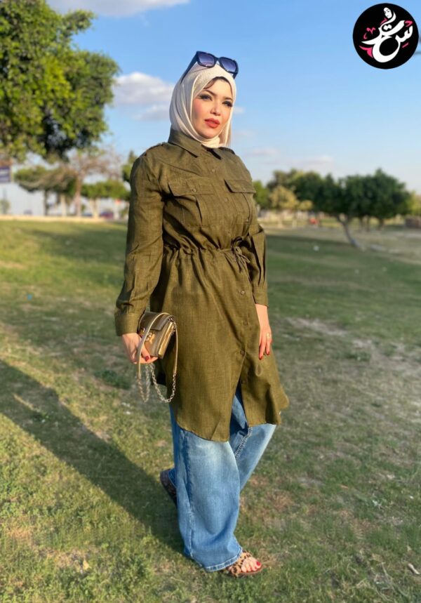 Long linen chemise - Olive