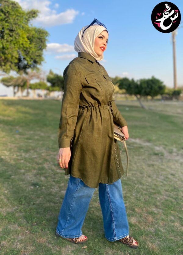 Long linen chemise - Olive