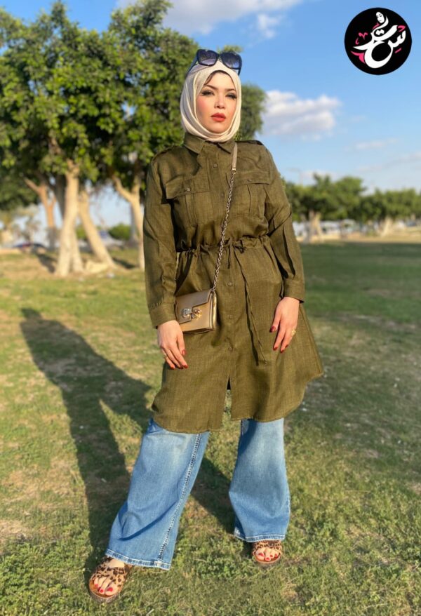 Long linen chemise - Olive