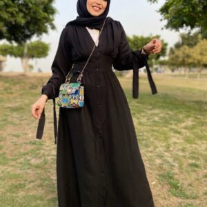فستان كتان طويل اسود