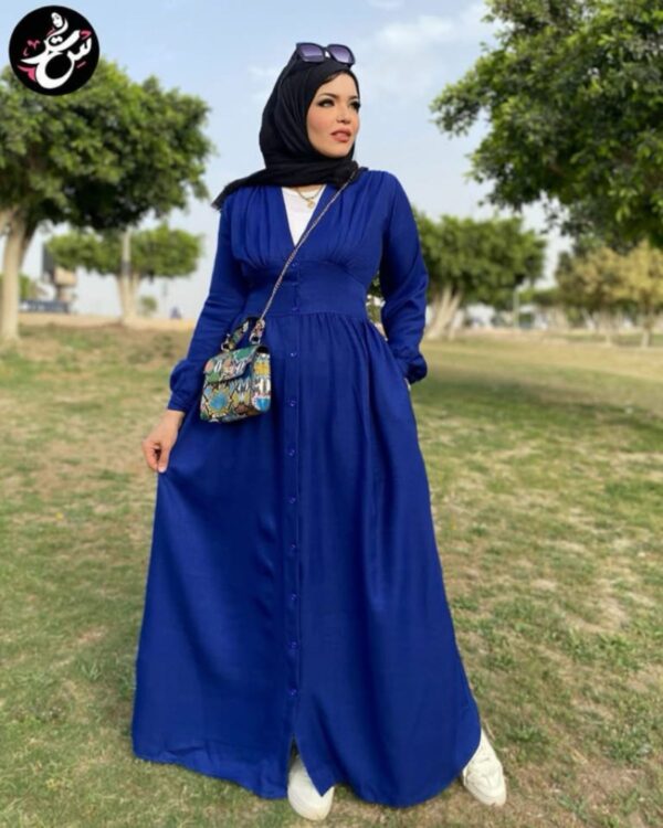 فستان كتان طويل ازرق