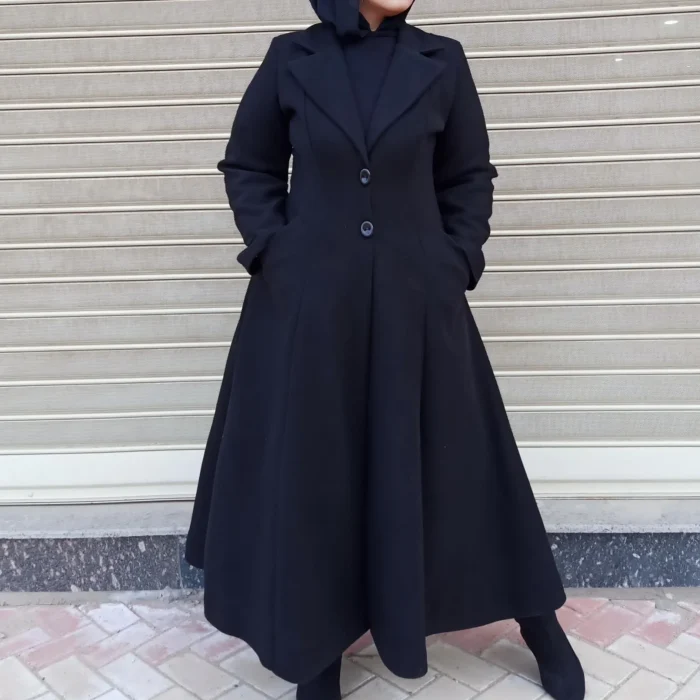 Black long Women Coat - بالطو طويل