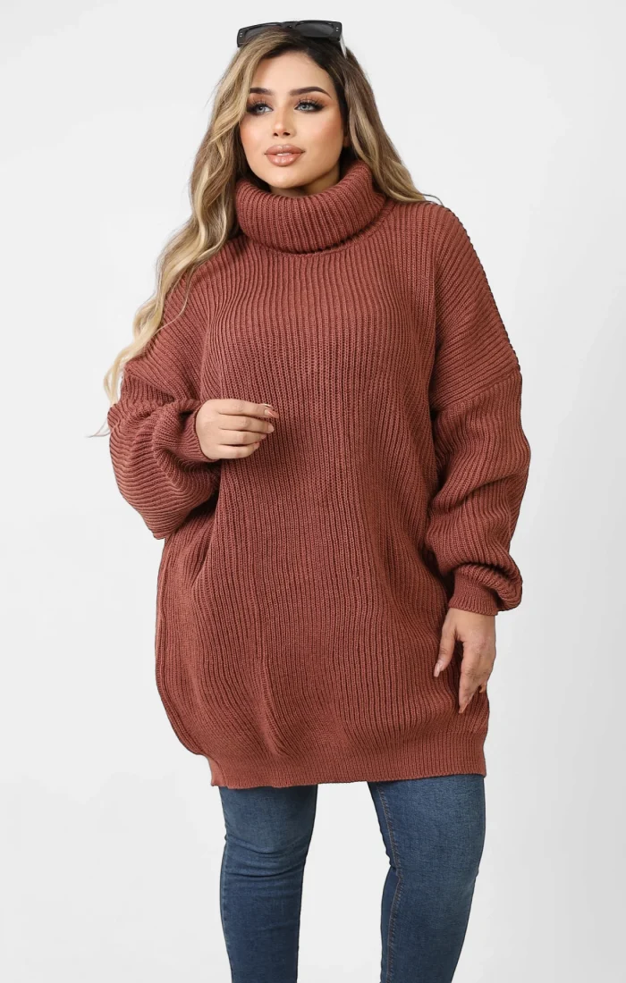 long Tricot pullover - Brick